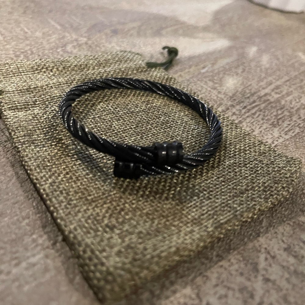 Black Cable Wire Bangle & Ring - image 2